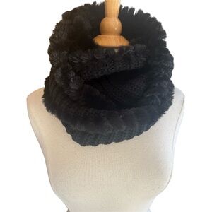 Marcus Adler Luxurious Black Knit Infinity Scarf w/Black Faux Fur Trim Apx.62”